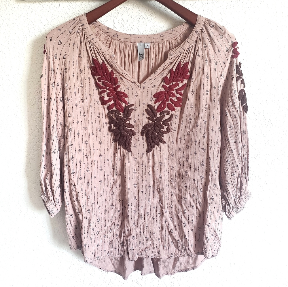Kut From The Kloth Boho Embroidered Rayon Blouse Pink Small